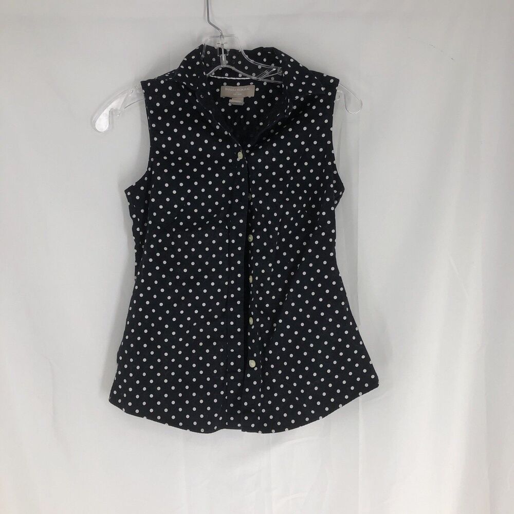 Banana Republic Petite 0 Sleeveless Top Navy Polka Dot